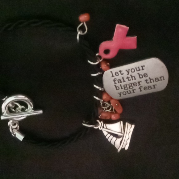 Cancer awareness charm bracelet black nylon cord with toggle clasp 7.5 - Picture 4 of 5